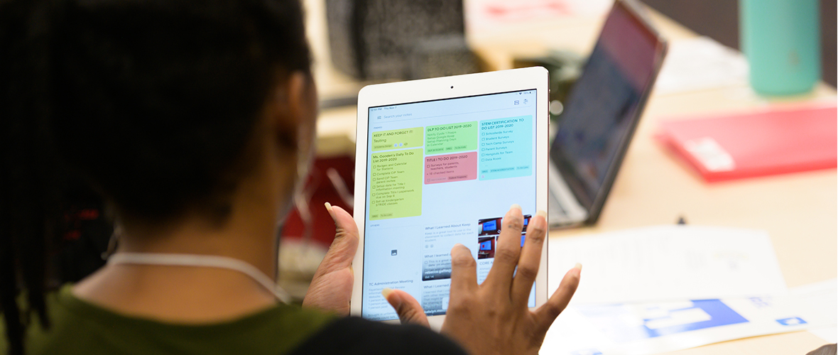 Woman holding an iPad